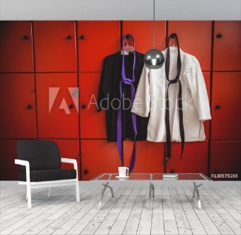 Picture of Two karate uniforms hanging on locker